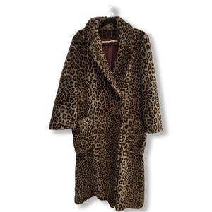 Perry Ellis Vintage Leopard Print Faux Fur Coat